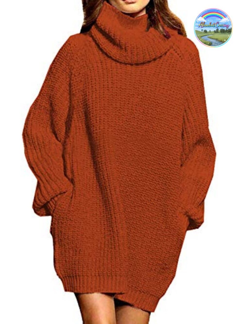 Oversized Turtleneck Sweater Dress 100% Acrylic Chunky Knit Pullover with
